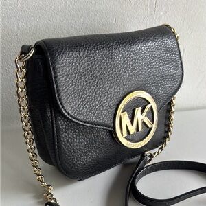 Michael Kors Fulton Black Pebbled Leather Crossbody with Gold Accents